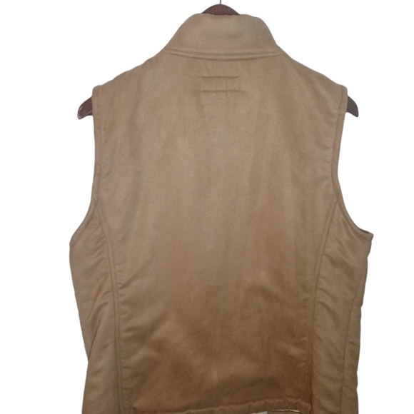 Caribbean Joe Fleece Lined  Cozy Warm Tan Suede Zip Front Vest Size L - Picture 2 of 4